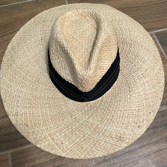August Hats Grosgrain Ribbon Straw Hat Tan Black - Picture 2 of 5
